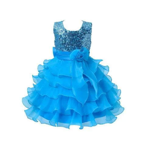 Wish Littlle Baby Girl Blue Net Knee Length Dress - 12 Months-24 Months