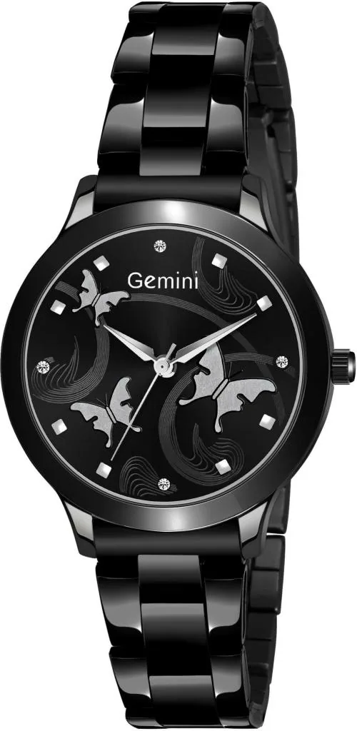 Gemini Analog Multicolor Dial Black Strap Watch For Women