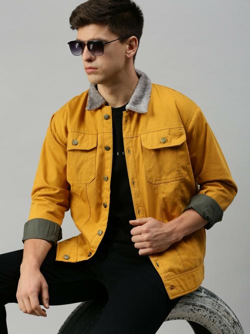 VOXATI Yellow Men Denim Biker Jacket