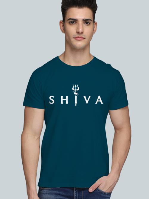 BLISSINK SHIVA Printed Airforce Cotton Tshirt for Men
