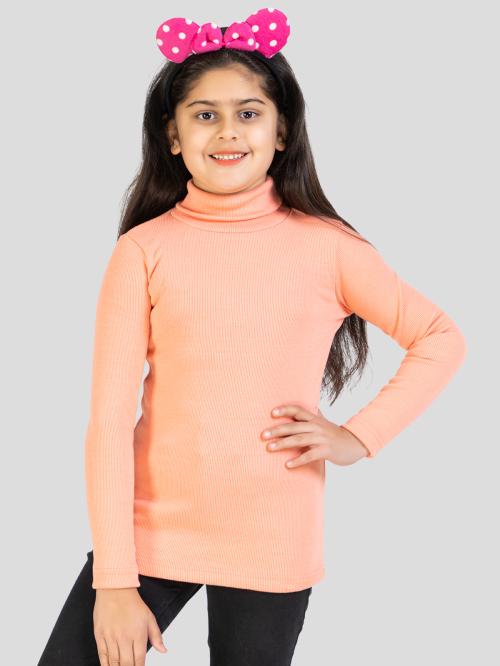 YHA Girls Turtle Neck Full Sleeve Sweaters Peach