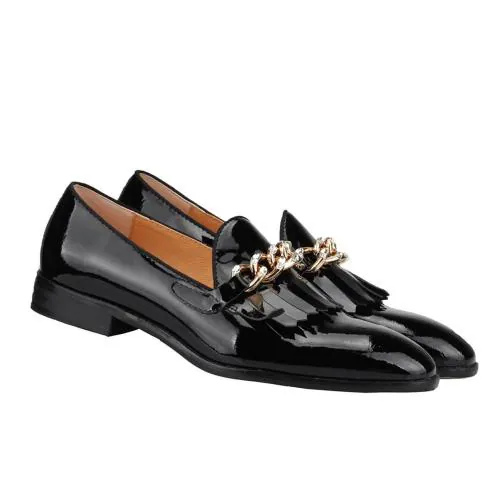 The Royale Peacock Black Frill Patent Leather Wedding Shoes for Groom (Black)