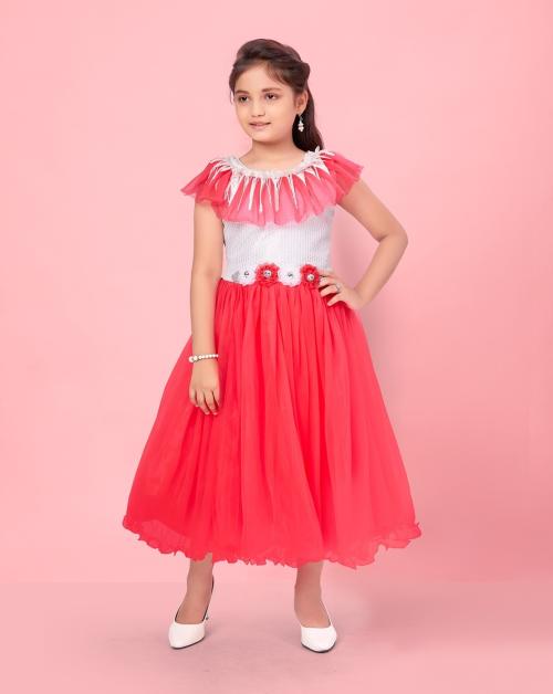 Aarika Girls Gajri Color Self-Design Gown