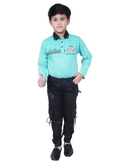SKG Kids Wear Stylish Fashion Regular Comfortable wear Cotton Satin Fabric Multi pockets Cargo Pant-Black