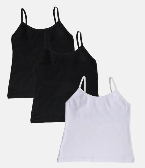 Adira | Camisole For Teenage Girl | Flat Padded Innerwear Vest | Camisole For Puberty | Covers Nipples & Gives Confidence At School | stretchy Cotton | Pack Of 3 | Black, Black & White | XXXL