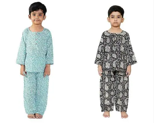 Chheent Blue And Black Printed Cotton T Shirt And Pant Night Suit Set Combo For Baby Boys (6-7 Years) Pack Of 2
