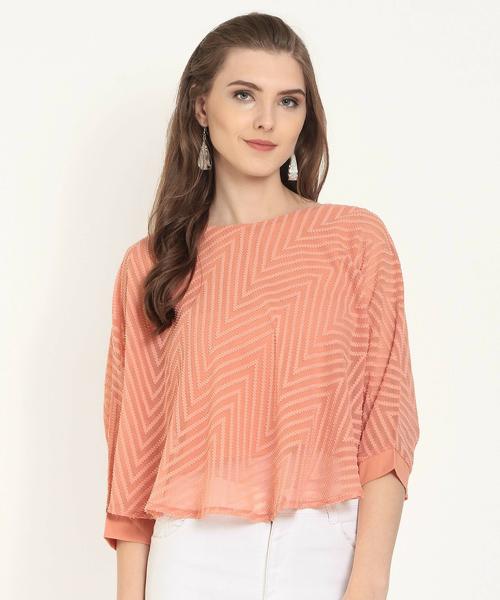 Rare Women Peach Chevron/Zig Zag Top