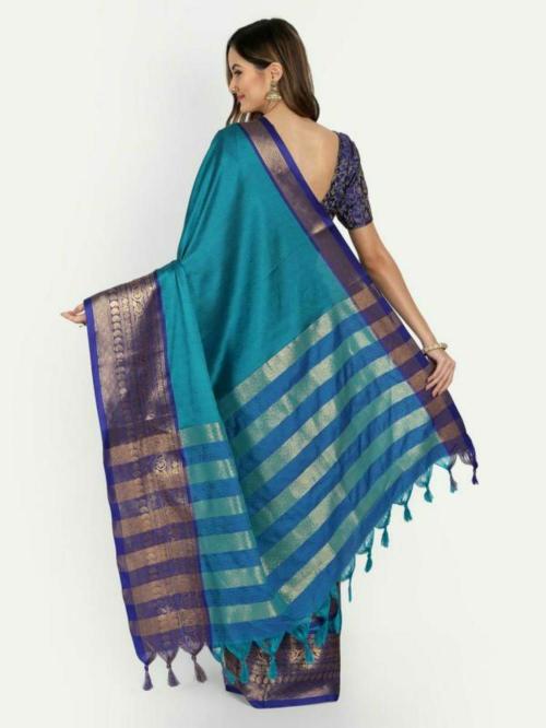 JUHI COLLECTION Kausaliya Silk Self Design, Woven, Embellished Cotton Silk Saree for Women (Light Blue)