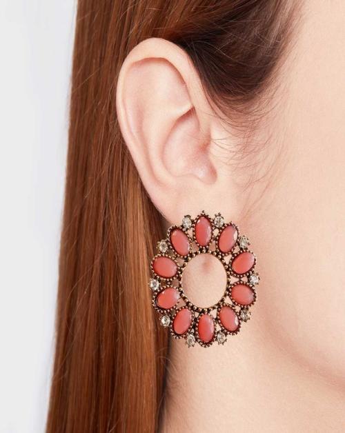 Rich & Famous Round Shape Gold Plated Oval Design Earrings For Women & Girls