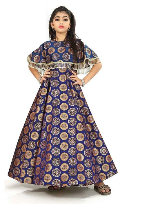 FELIZ THE DESIGNER STUDIO Girls Blue Cotton Silk Gown