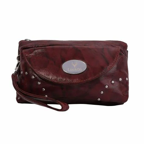 LuckOn Maroon Leather Hand Clutch Bag LRN227