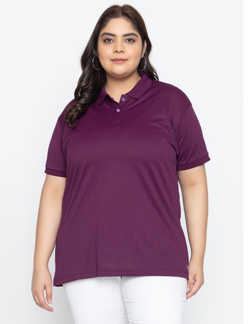 YHA Polo Neck Half Sleeves Women's Tshirts Dark Purple