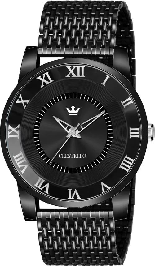 Crestello Analog Black Watch For Men (Cr-Bk012-Blk)