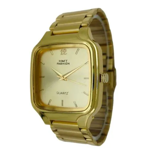 HMT FASHION Golden Dial Wrist Watch, Golden Square Big Size Dial Metal Strap Men’s & Boy's Watches HMTF7300G