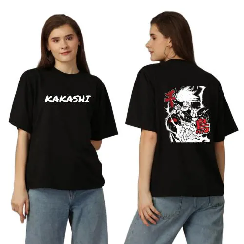 Anime t Shirt for Men and Women Oversized Kakashi Naruto T-Shirts Round Neck Tshirt Black Half Sleeves Pure Cotton
