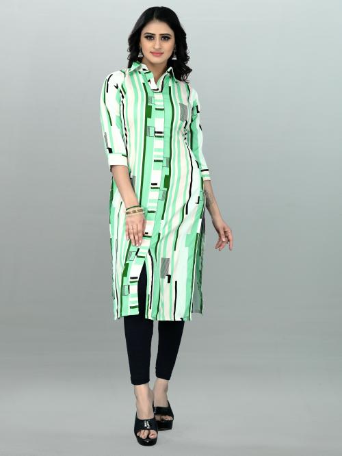 VHCK ENTERPRISE Women Green Printed Crepe Straight Kurta