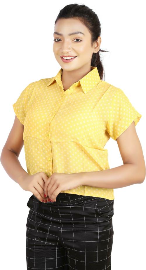 rayie collection Women White Printed Georgette Shirt (M)