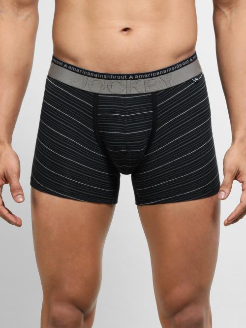 jockey Men Black Cotton Blend Striped Trunks