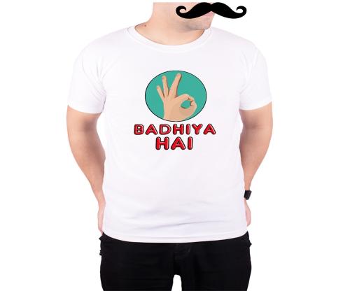 Mooch Wale Desi Style Badhiya Hai White Quick-Dri T-shirt For Men - White, M