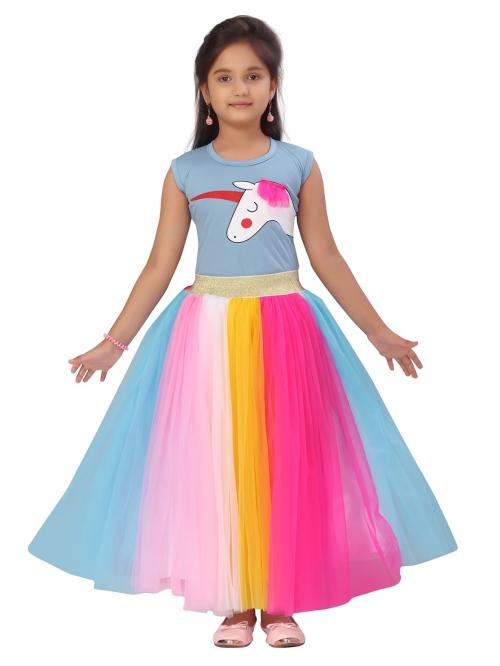 Aarika Girls Turquoise Self Design Nylon Dress