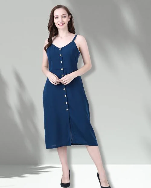 My Swag Women's Turquoise Color Solid V-Neck Knee Length Sheath Dress