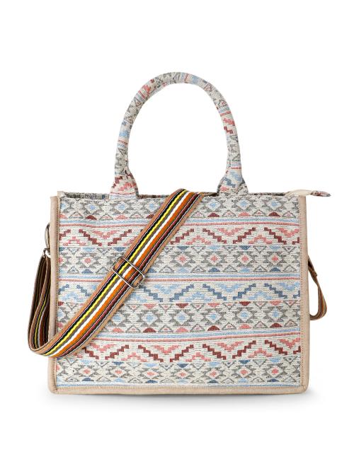 Anekaant Tribal Nude & Multi Jacquard Cotton Canvas Klim Self Design Handheld Bag