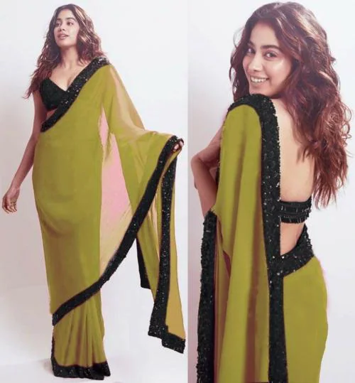 Sareez House Women Gold Embellished Georgette Daily Wear Saree (Kajol Goldd)