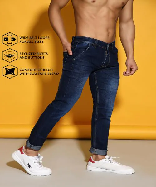 Southee  Men Slim Mid Rise Dark Blue Jeans(Sbcmj-112)