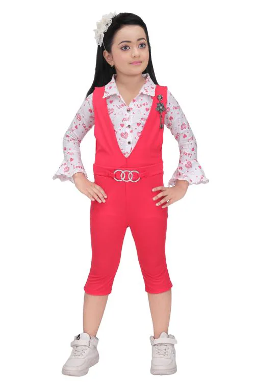 KAVSHIL GIRLS COTTON RED DUNGRI TWO PCS SET
