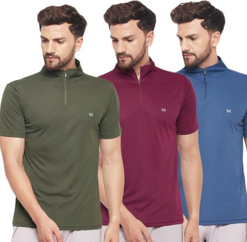 White Moon Men Multicolor Polyester Solid T-Shirt (Pack of 3)