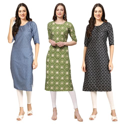 1 Stop Fashion Women's Crepe Digital Print Straight Kurta{Pack of 3}[QZ-367-338-362-S]