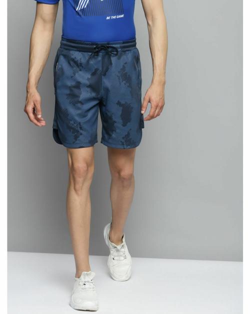 Alcis Men Navy Blue Camouflage Slim Fit Training or Gym Sports Shorts
