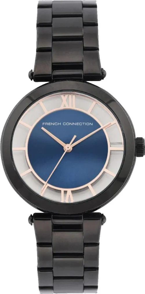 French Connection Analog Blue Dial Black Strap Watch For Women
