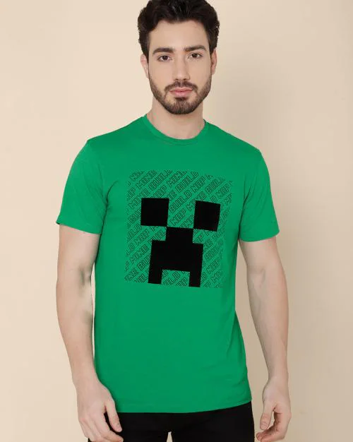 Free Authority Young Men Minecraft Printed Green Tshirt