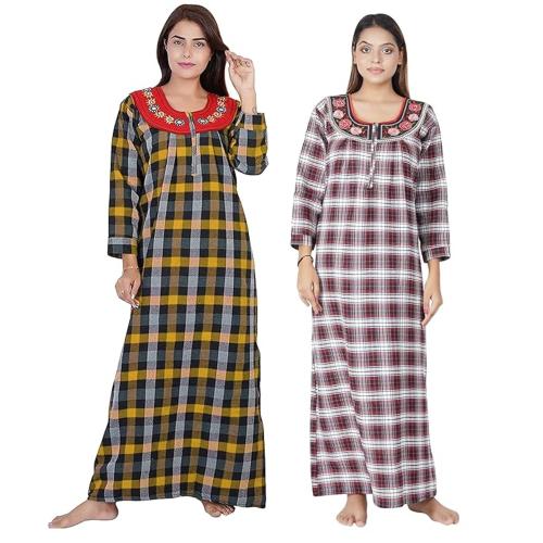 A - MAN Line Women's Woollen Nighty/Nightwear/Nightdress Multicolor - Pack of 2 (Large)