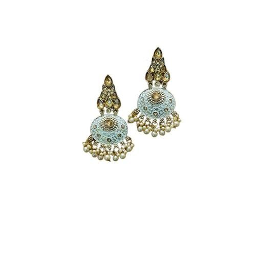 THE OPAL FACTORY Gold Plated Rajasthani Kundan and Meenakari Chandelier Earrings for Women
