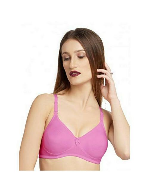 DAISY DEE Women's Cotton Non-Padded Wireless Full Coverage with Detachable & Transparent Straps Seamless Everyday T-Shirt Bra - (R Pink, 34C)