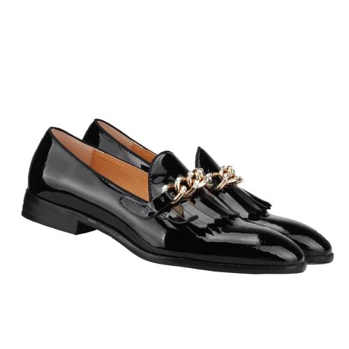 The Royale Peacock Black Frill Patent Leather Wedding Shoes for Groom (Black)