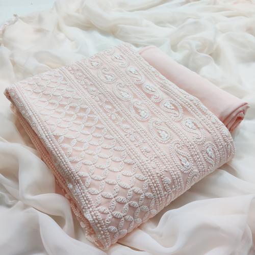 AAHIRA Women Peach Georgette Lucknowi Chikankari Unstitched Salwar Suit Dress Material