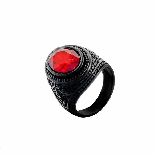 Zivom Alloy Round Black Red Ruby Crystal Antique Ring For Men