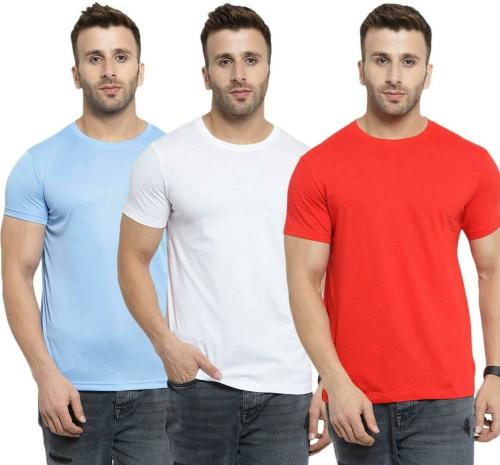 DAMN GUD DG Men Multicolor Solid Pure Cotton T-Shirt - M (Pack of 3)