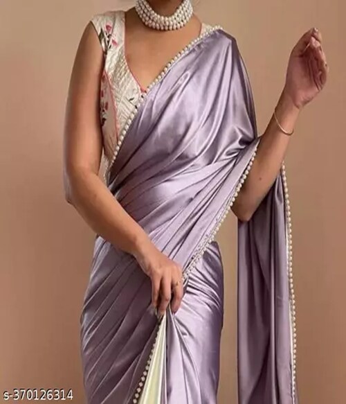 Shree Hari Fabrics PREMIUM SATIN HALF HALF SAREE-Size-Free Size-Multicolor