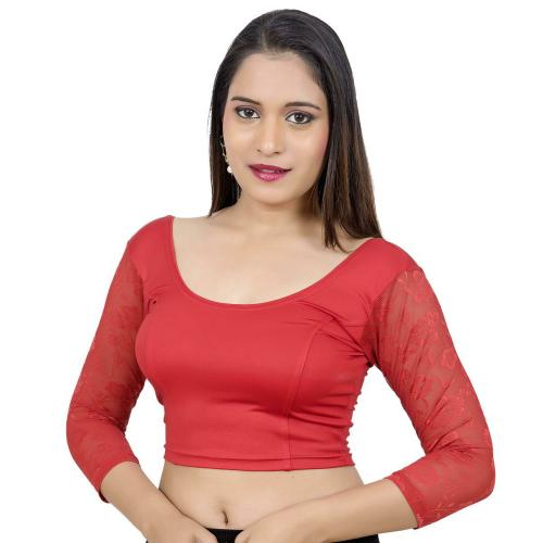 Areum Women Red Solid Lycra Blend Blouse (34)
