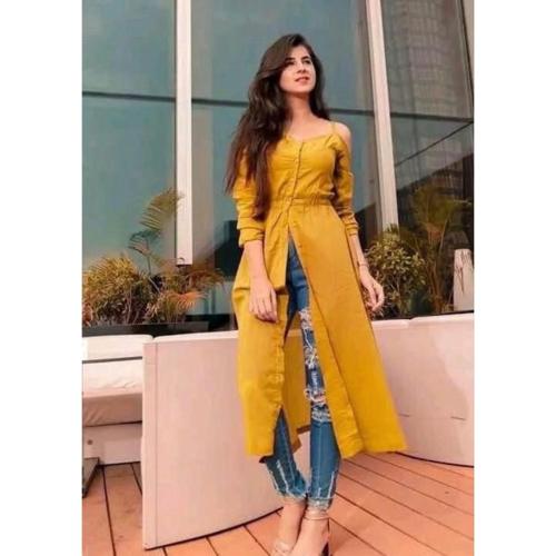 Dipzon Villa Fashionable Shoulder Cut Blue Color Kurtis for Women and Girls, Best for Office Wear & Casual