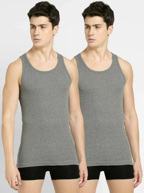 Jockey 8823 Men's Grey Solid Pack of 2 Cotton Sleeveless Vest