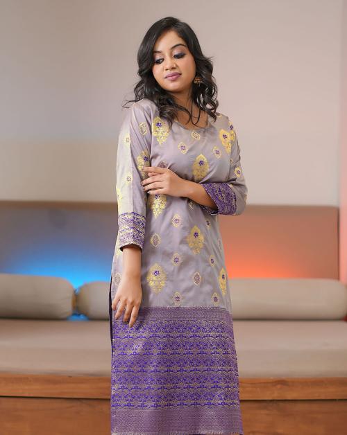 HALFSAREE STUDIO Blue Banarasi silk Kurta with Zari Design