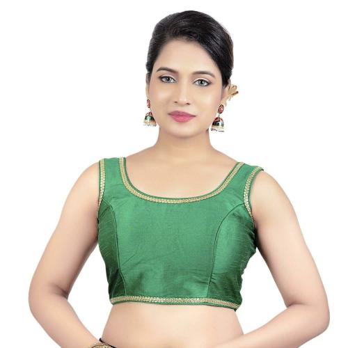 Areum Women Green Solid Raw Silk Blouse (34)