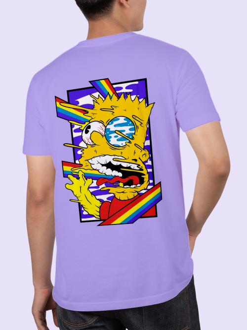 BLISSINK Cartoon Front And Back Printed Lavender Cotton Tshirt for Men