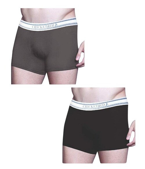 CRICKET & CO Men Black & Dark Grey Solid Cotton Blend Pack of 2 Trunks