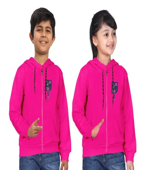 Little Funky 100% Pure Cotton Kids Unisex Winter wear Solid Hooded Sweatshirt with Zipper - Pack of 1